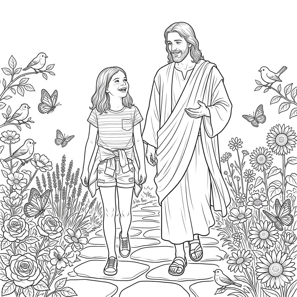 Girl with Jesus coloring page example
